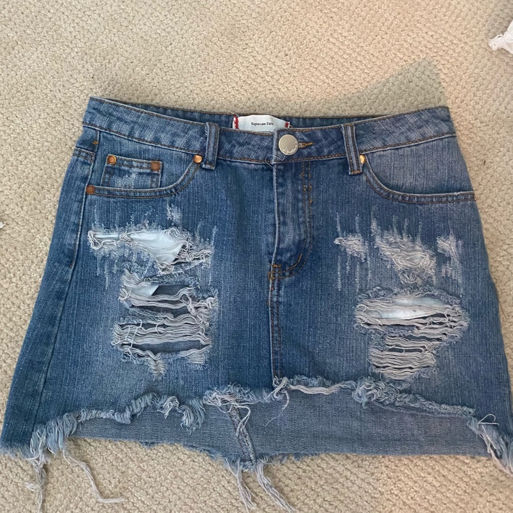 Denim distressed mini skirt
